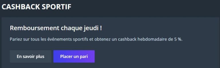 Jet Casino cashback sportif