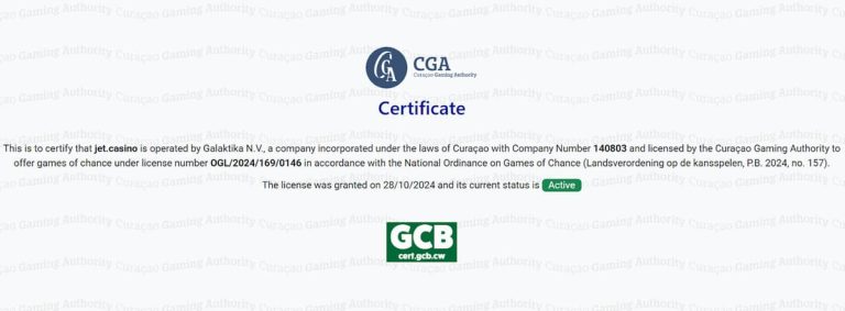 Jet Casino licence